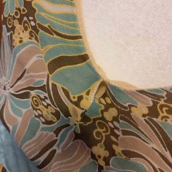 Nylon by Dex 100% Silk Floral Midi Dress - Blue/Brown - Size S - Picture 8 of 8